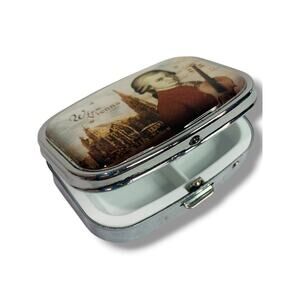 Mozart Wien Vienna Clasped Pill Box Compartments Mirror 2.25" x 1.75"